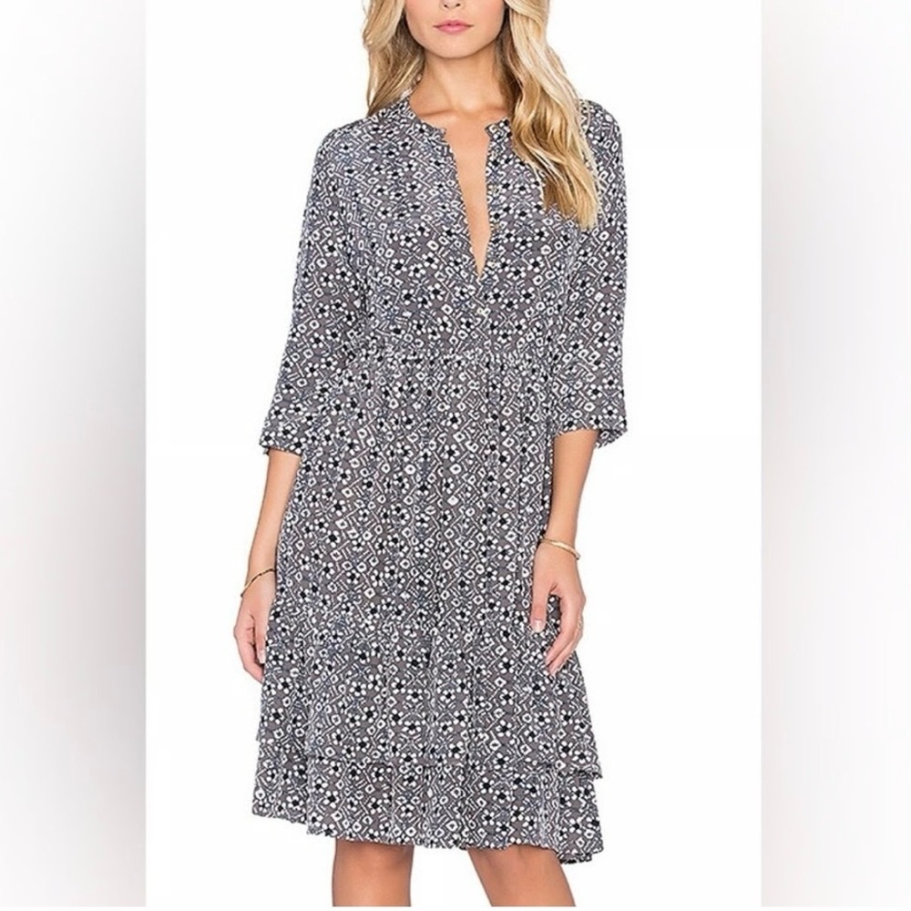 Ulla Johnson Evie Floral Batik Button Front Tiered Silk Midi Dress